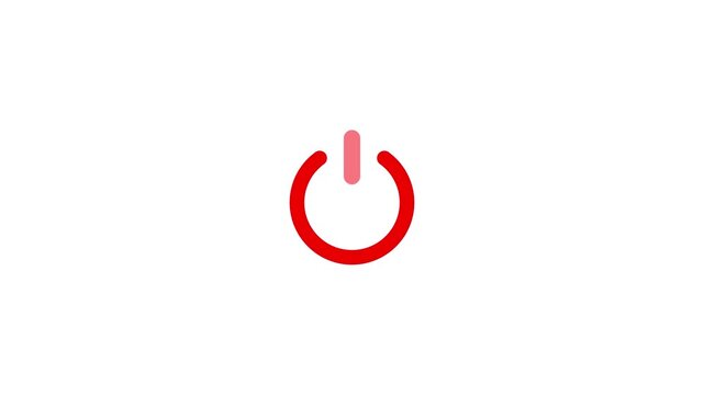 Minimalist red power button animation on white background, for technology and, startup interface switch