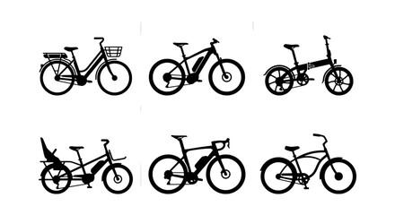 Obraz premium Electric Bicycle Icons Set, Modern E-bike Collection, Urban Commuter Cycles, Outdoor Sport Bikes