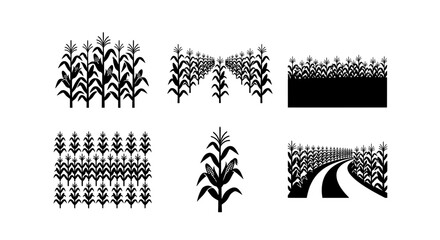 Fototapeta premium Corn Field Vector Icons, Agricultural Crop Rows, Organic Farming Symbols, Rural Landscape Elements