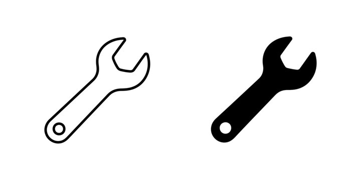 Wrench or spanner tool icon in black glyph and outline styles for repair and construction. repair and mechanic symbol vector eps