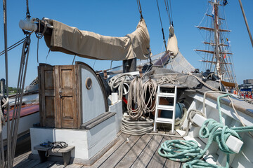 Foredeck of a tall sailing ship with rigging and equipment © kristof Leffelaer