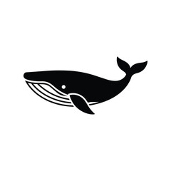 Obraz premium Swimming whale icon with broad head, pleated throat lines, side flipper and raised tail in a bold black marine animal silhouette