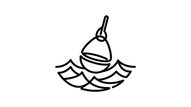 Minimalist Fishing Float Bobber Floating on Stylized Waves Line Art Icon