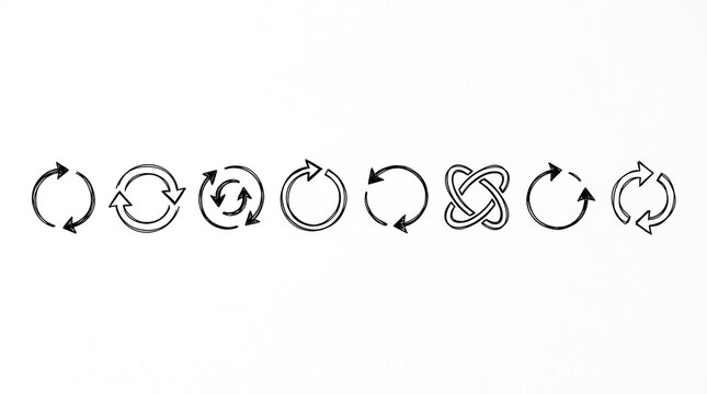 Set of circular arrow icons. Reload and refresh symbols for web and mobile interface.