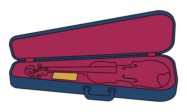 Empty open violin case with velvet lining and accessory compartment viewed from above on a white background, minimalist musical instrument storage concept