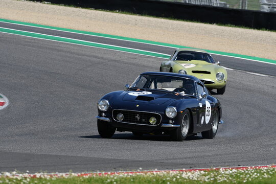 Scarperia, Italy - April 5th 2024: Ferrari 250 GT SWB 1962 drive by unknown in action during Mugello Classic 2024 at Mugello Circuit in Italy.