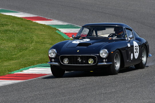 Scarperia, Italy - April 5th 2024: Ferrari 250 GT SWB 1962 drive by unknown in action during Mugello Classic 2024 at Mugello Circuit in Italy.