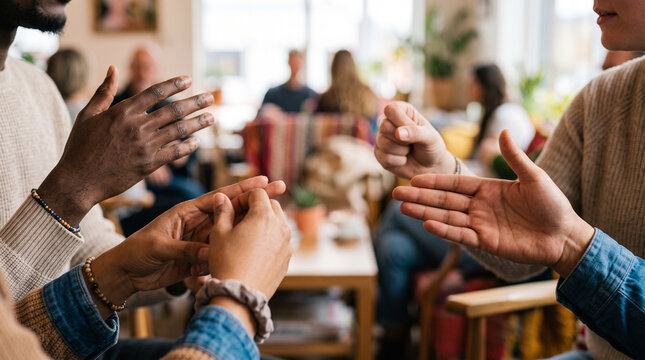 Diverse hands communicating in sign language &mdash; accessibility and inclusive communication diversity concept