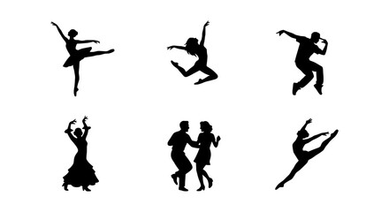 Dancing silhouettes collection, 6 dancer vector icons, ballet and hip hop performance silhouettes © MR