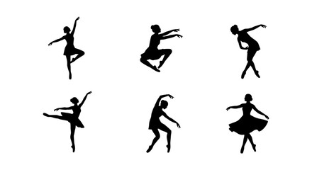 Graceful ballerina silhouettes, set of 6 ballet dancer icons, elegant female dancing vector poses © MR