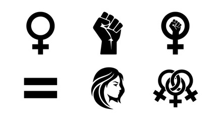 Feminism icon set with venus symbols, raised fist for girl power, gender equality vector elements © MR