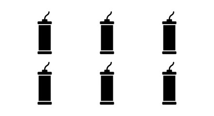 Minimalist dynamite stick icons, black explosive TNT vector set, 6 dangerous bomb symbols for gaming © MR