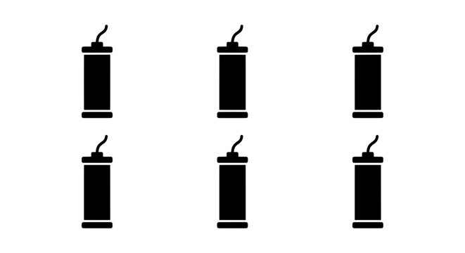 Minimalist dynamite stick icons, black explosive TNT vector set, 6 dangerous bomb symbols for gaming