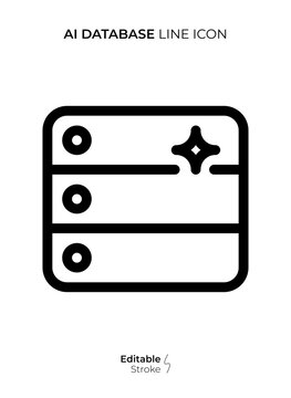 AI Cloud Line Icon, Editable Stroke Artificial Intelligence Cloud Computing Outline Vector