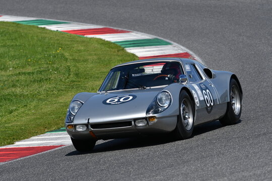 Scarperia, Italy - April 5th 2024: Porsche 904 Carrera GTS 1964 drive by	unknown in action during Mugello Classic 2024 at Mugello Circuit in Italy.