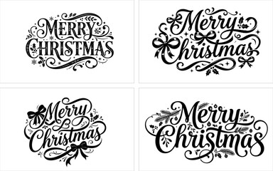 Four elegant hand lettered merry christmas typography designs for holiday greetings and festive decorations © Shahriar Ahamed
