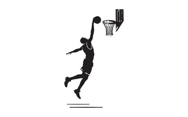 Basketball player jumping for slam dunk silhouette with hoop and backboard isolated on background. © Nuruzzaman