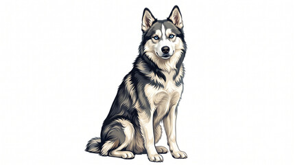 Vector Illustration of a Sitting Siberian Husky Dog Isolated on White Background © bimo
