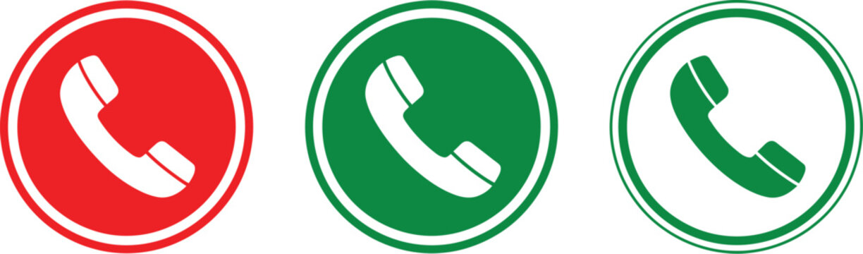 Telephone icons, call status symbols, phone communication, incoming and outgoing calls, contact services, customer support and telecommunication graphics worldwide