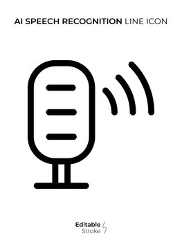 AI Speech Recognition Line Icon, Editable Stroke Artificial Intelligence Voice Recognition Outline Vector