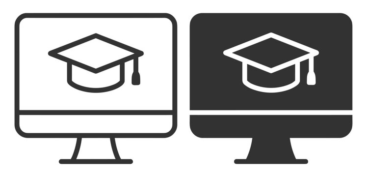 computer monitor with graduation cap icon symbol education and online learning concept on transparent background