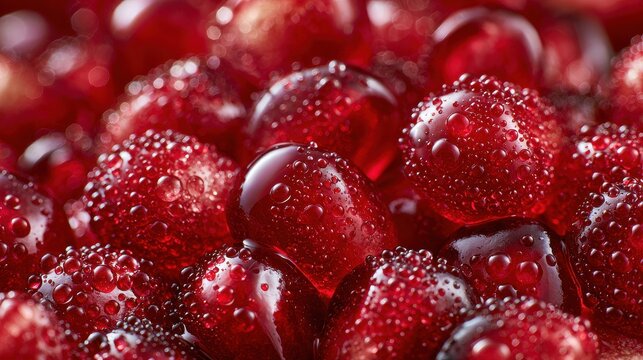 Macro close up of red berries with water droplets