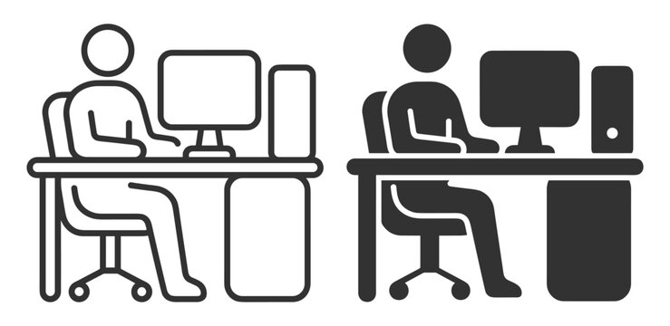 computer user icon set with workstation and desktop computer on transparent background