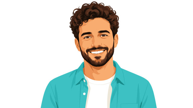 Bearded man smiling in turquoise shirt on clean background, man, beard, smile, turquoise, shirt, portrait, happy, face, casual,