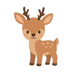 Obraz premium Cute spotted fawn with small antlers, rosy cheeks, and gentle woodland character.
