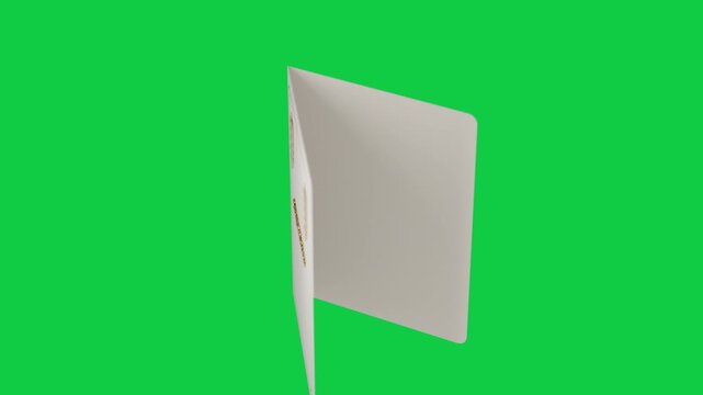 Card rotating, opening on play, showing gold text, blank inside for note on transparent background