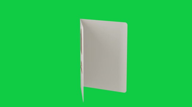 Playback starting, greeting card rotating and opening on transparent bg to reveal blank inside
