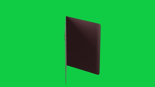 Folded valentine card rotating open on tap, revealing blank inner panels on transparent black