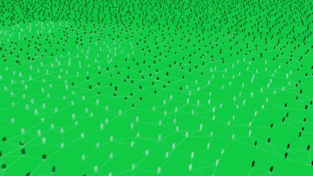 Icon appearing at junction seeding mesh growth on transparent, lines forming grid showing links