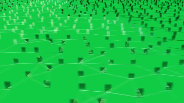 Void showing green pawn, network growing, camera zooming, showing growth, background transparent