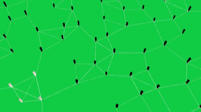 Black fading to transparent, icon emerging on mesh, view zooming out, mesh densifying showing scale