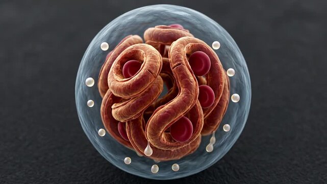 Kidney nephron glomerulus filtering blood through capillary walls