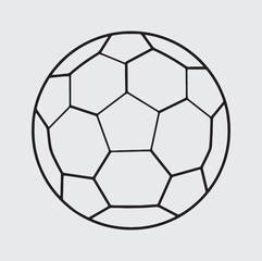 Naklejka premium Soccer ball is displayed as a simple black line drawing on a solid light grey background surface.