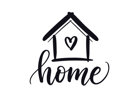 Hand Lettered Home Decor Illustration with Heart Roof