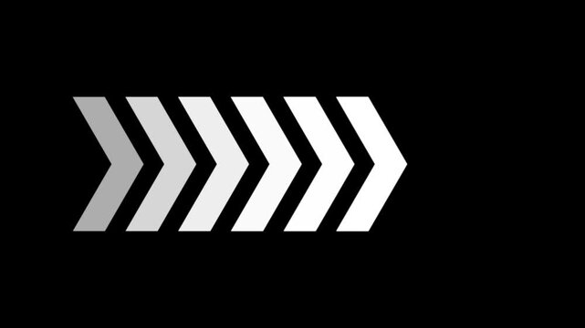 Right directional arrow loop animation. Animated arrows for the overlay video layer. arrow icon concept animation on black background