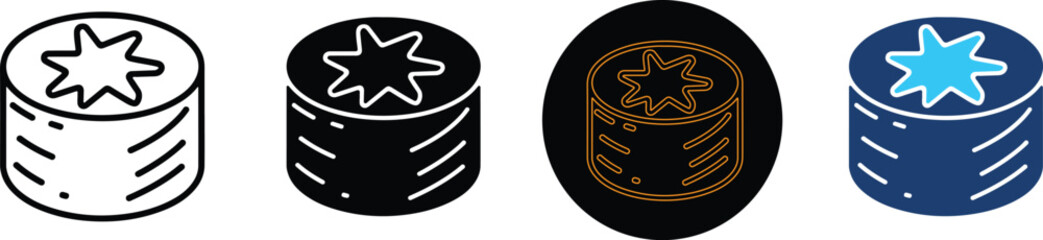 Set of Four Stylized Sushi Roll Icons in Diverse Styles © Emran Hossain