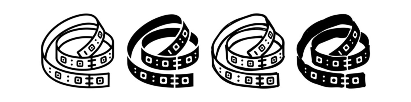 Hand-drawn LED strip light icon set in black and white. Ideal for DIY, home lighting, and electronics projects.