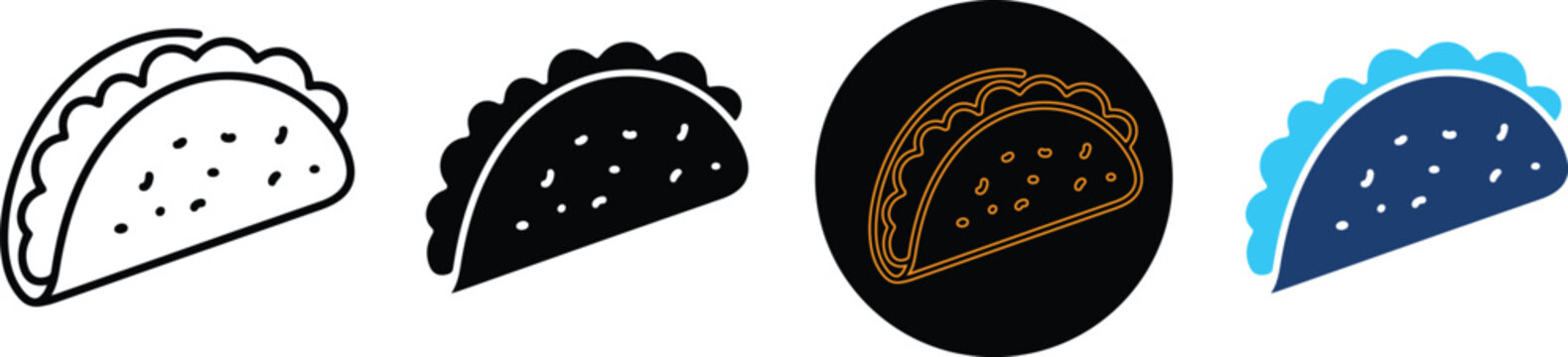 A collection of four diverse taco vector icon design styles