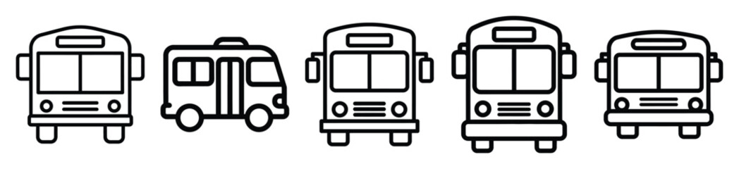 comic bus drawing line art symbol and funny outline vector icon set. © Pallobroy