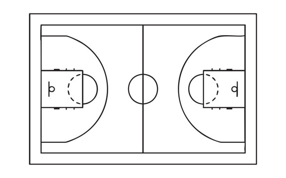 Professional basketball court layout diagram for sports strategy planning and tactical game analysis.