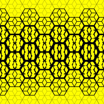 Abstract Yellow Geometric Hexagon Pattern with Repeating Cube Design