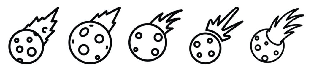 funny comet drawing line art symbol and funny outline vector icon set. © Pallobroy
