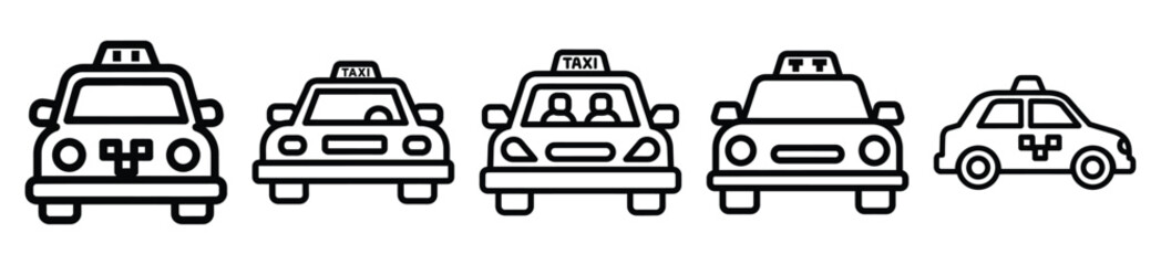 funny taxi drawing line art symbol and funny outline vector icon set. © Pallobroy