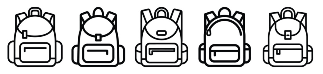giggle backpack drawing line art symbol and funny outline vector icon set. © Pallobroy