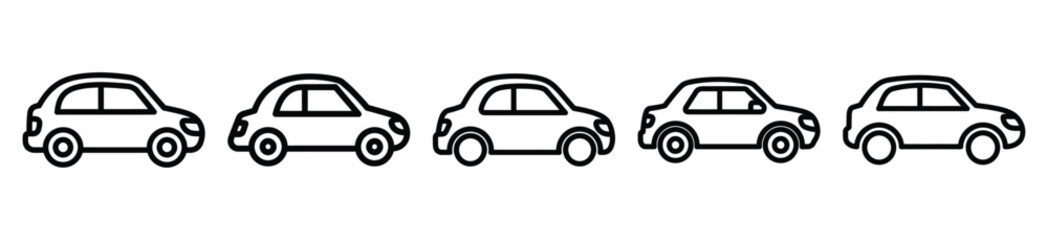 Fototapeta premium giggle car drawing line art symbol and funny outline vector icon set.