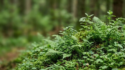Fototapeta premium Lush Green Ferns Growing Naturally in Forest Underwood